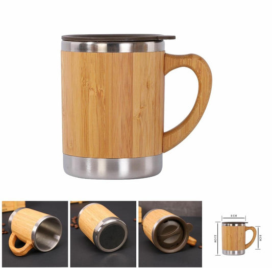 Unique wooden design mug with stainless steel glass insert. Capacity 250 ml.