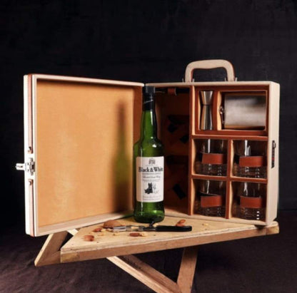 Whisky Bar Case Set of 4 Glass | Portable Bar Set | Travel Bar Case