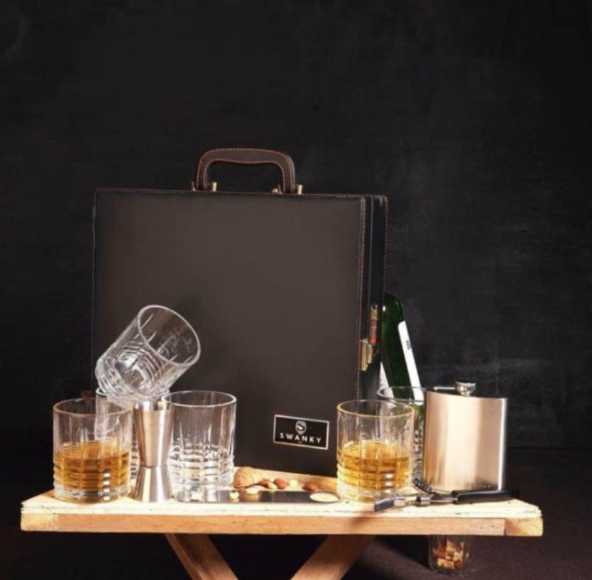 Whisky Bar Case Set of 3 Glass, Portable Bar Set