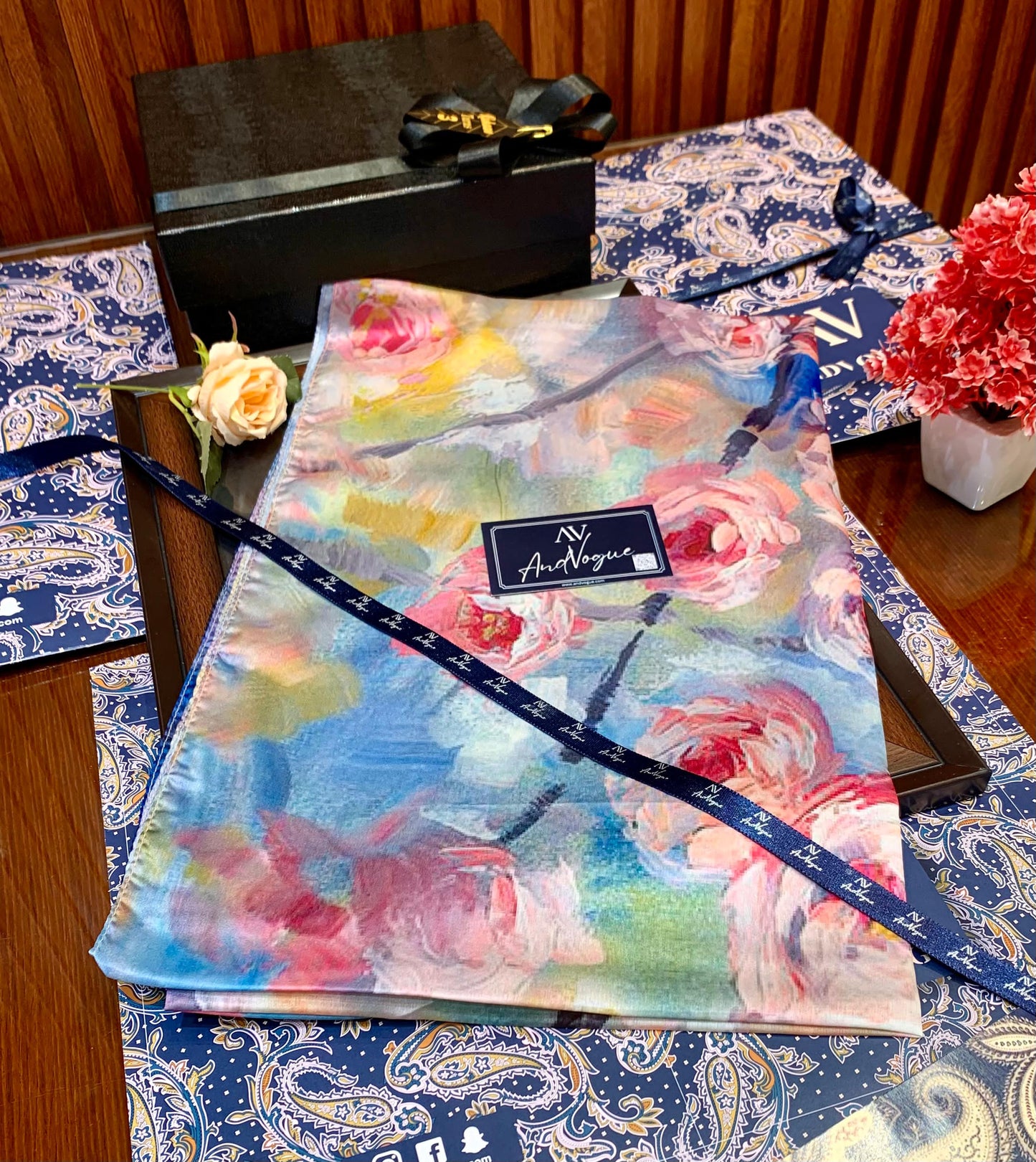 Blue Pretty Collection- Trending Floral Printed Silk Scarves & Stoles Wrap