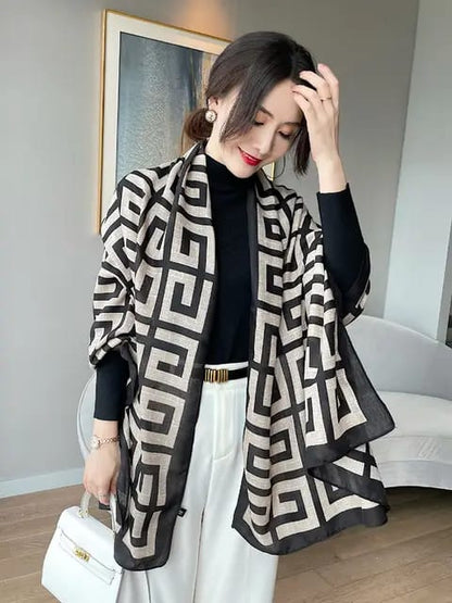 Black and Grey Print Trendy Collar Scarve