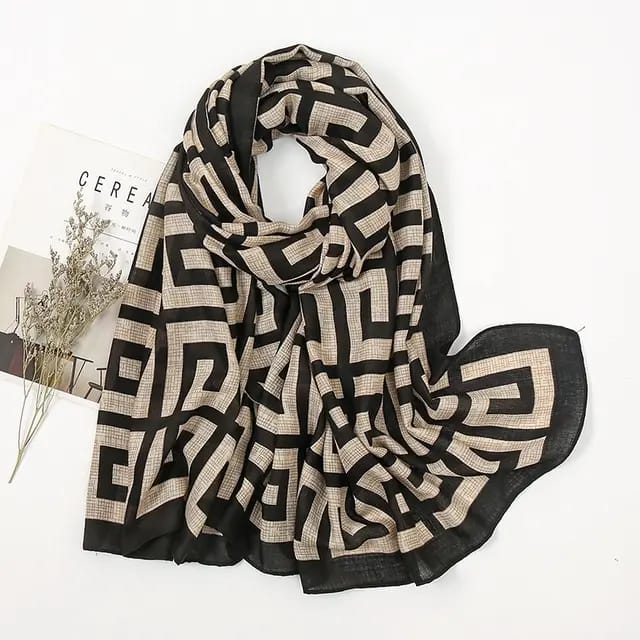 Black and Grey Print Trendy Collar Scarve