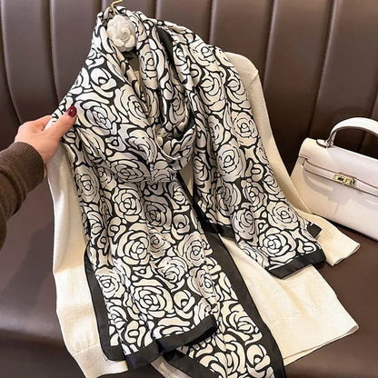 Artistic Pretty Collection  B&W- Trending Floral Printed Silk Scarves & Stoles Wrap