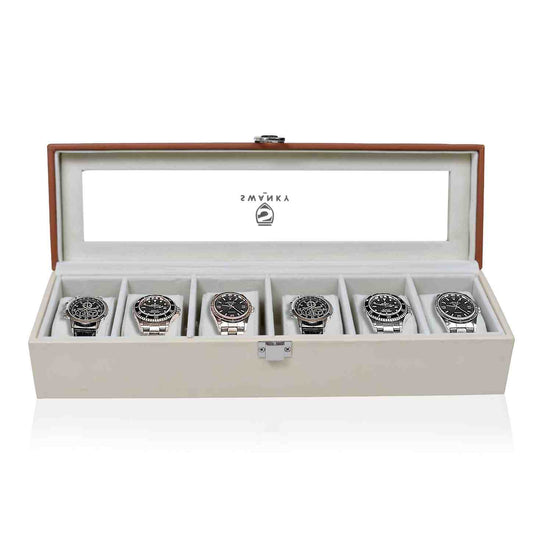 Swanky 6 slot leather watch box holder