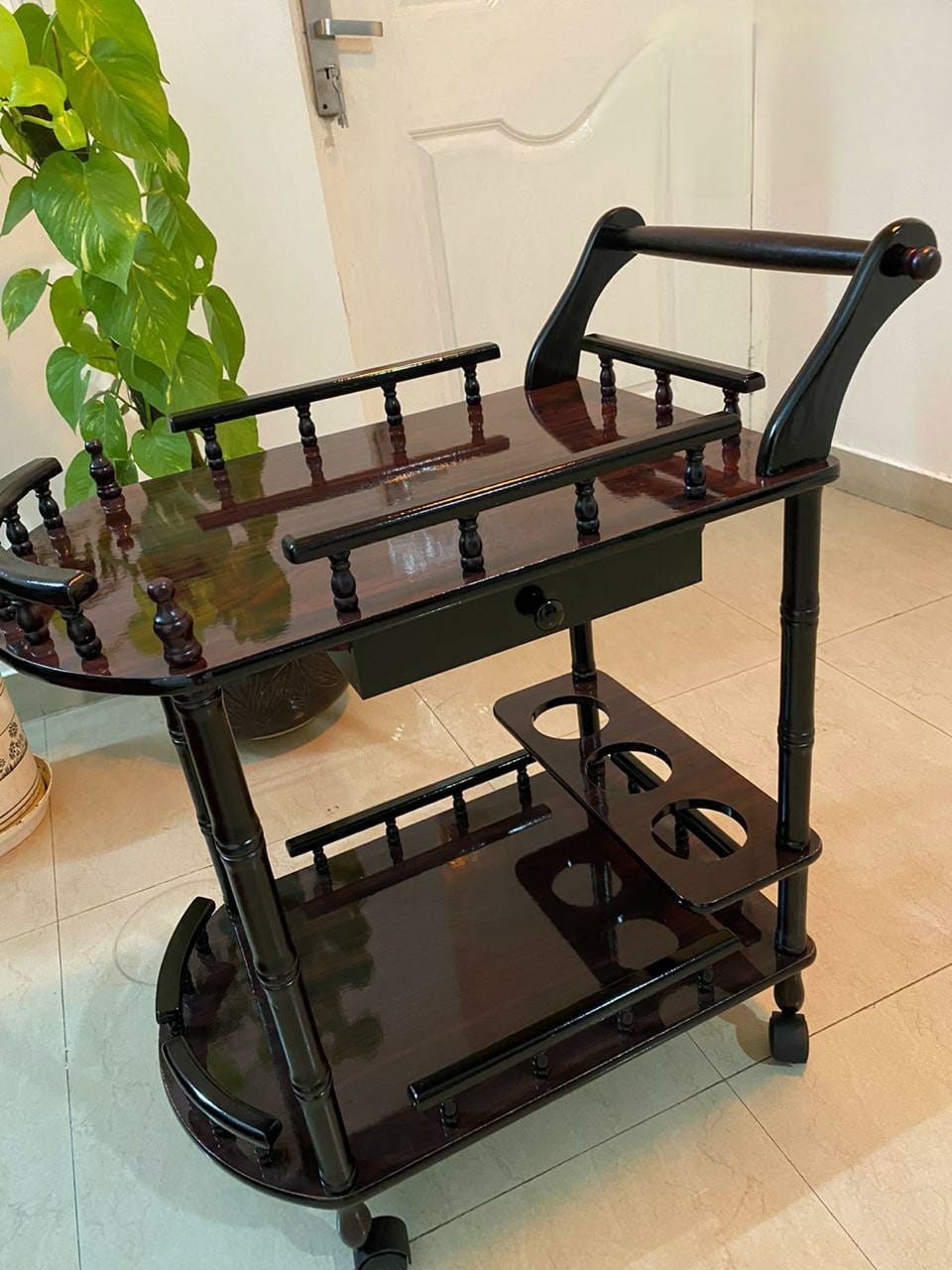 Buy Wooden Bar Serving Cart Trolley With Movable Wheels