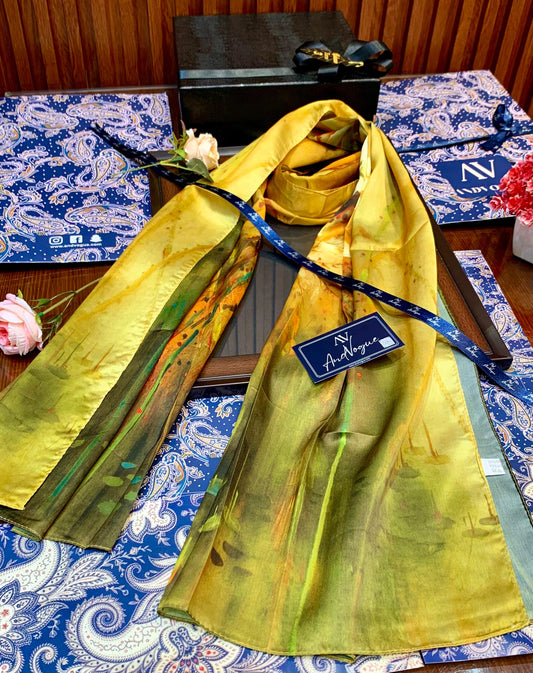 Yellow Pretty Collection- Trending Floral Printed Silk Scarves & Stoles Wrap