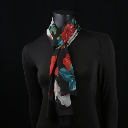 Black Coloured Collection- Trending Floral Printed Silk Scarves & Stoles Wrap