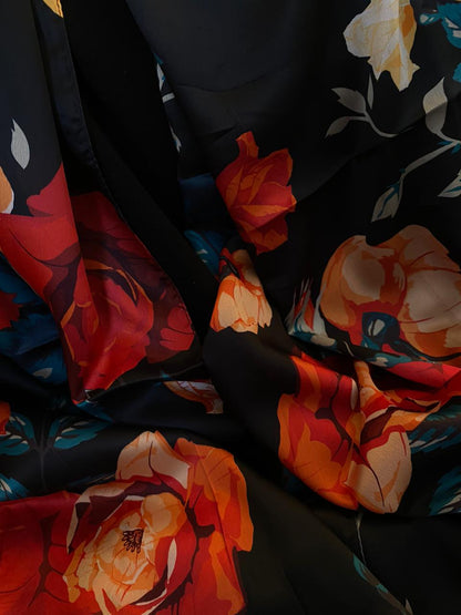 Black Coloured Collection- Trending Floral Printed Silk Scarves & Stoles Wrap